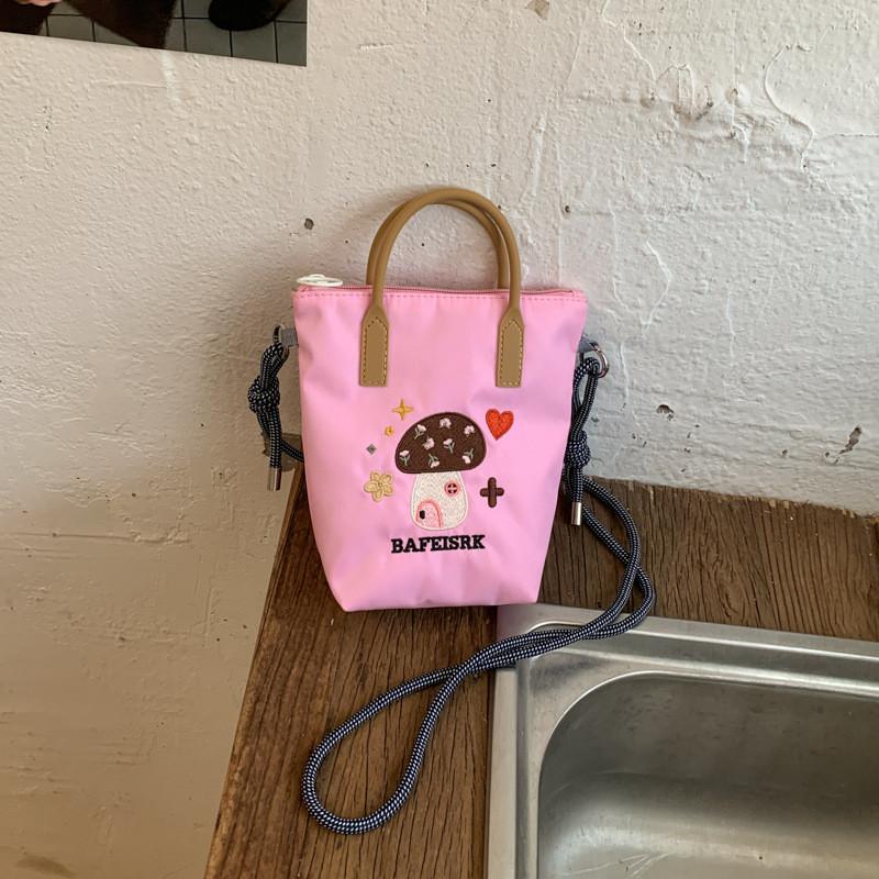 Cute Cartoon Print Small Bucket Bag With Zipper Closure For Daily Use