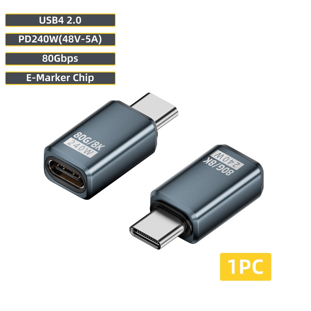 USB4 V2 90 Degree Type C Angle Adapter 80Gbps Thunderbolt 5 4 3 Elbow Adapter 240W USB-C Cable Connector 40Gbps for MacBook Air