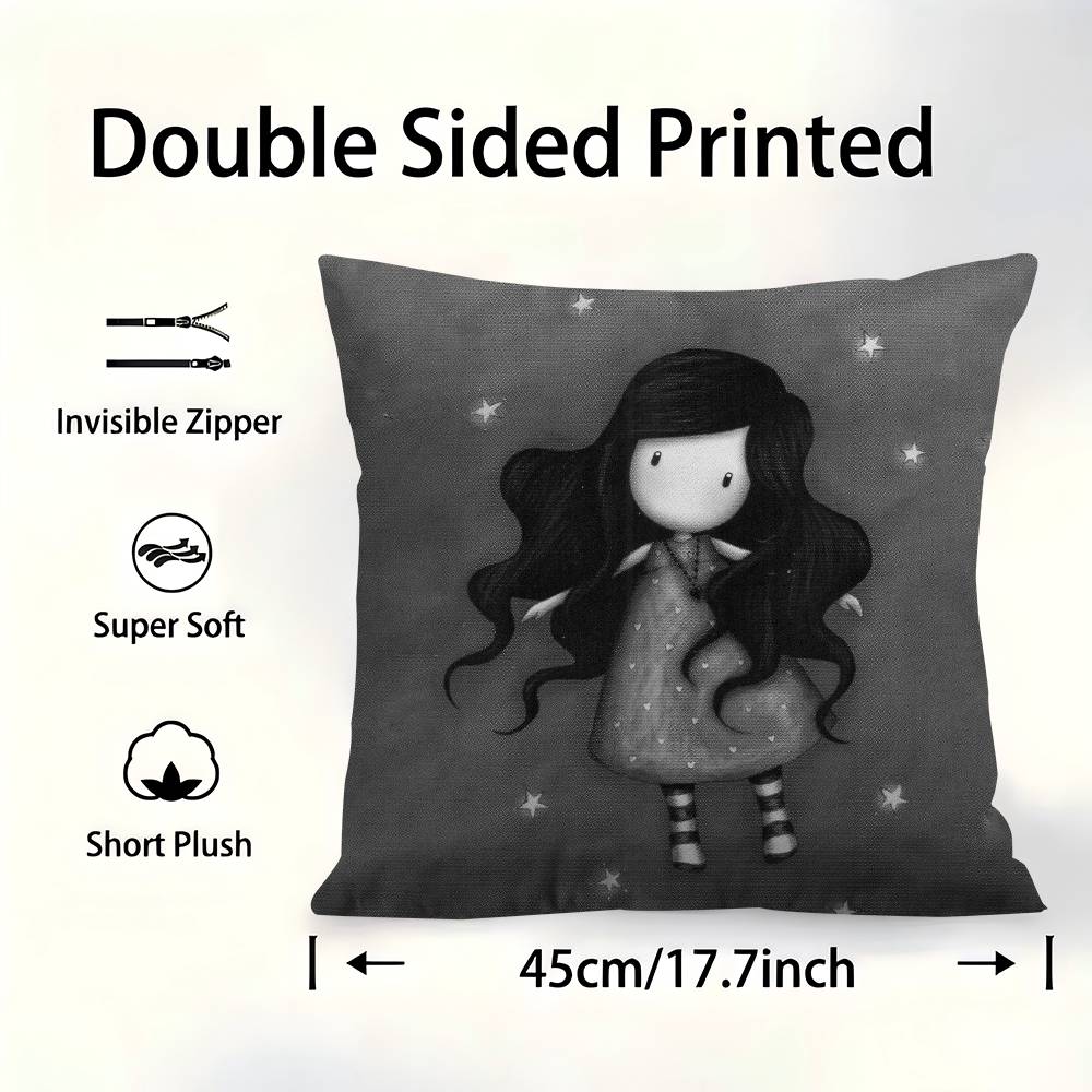 SSantoroGorjuss Cute Cartoon Girl Pillow Cover For Bedroom Room And Living Room Sofa Decorative Cushion Cover