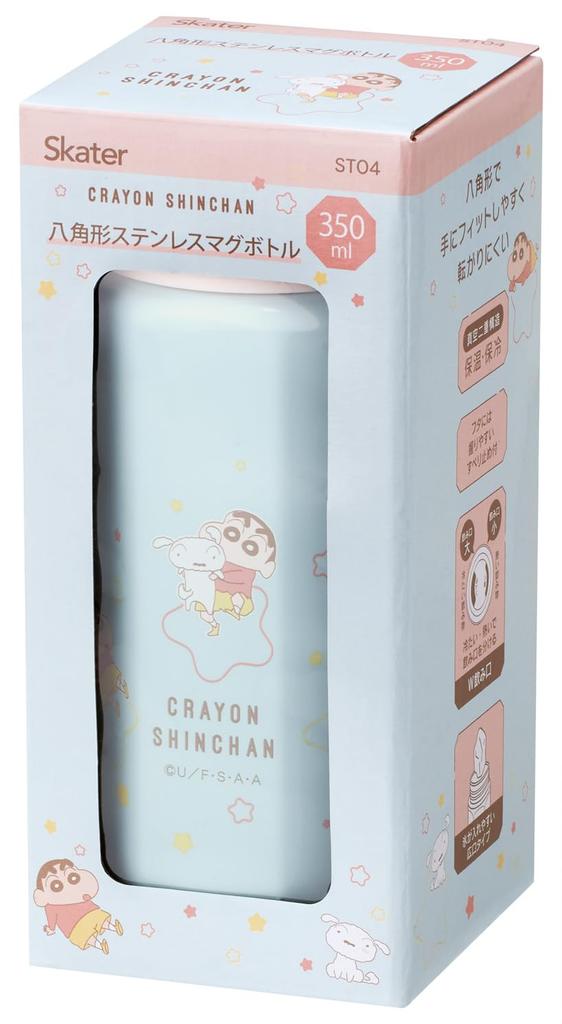 Skater Octagonal Stainless Steel Crayon Pastel Star Mug, 350ml, Insulated, Shin-chan Design, STO4-A