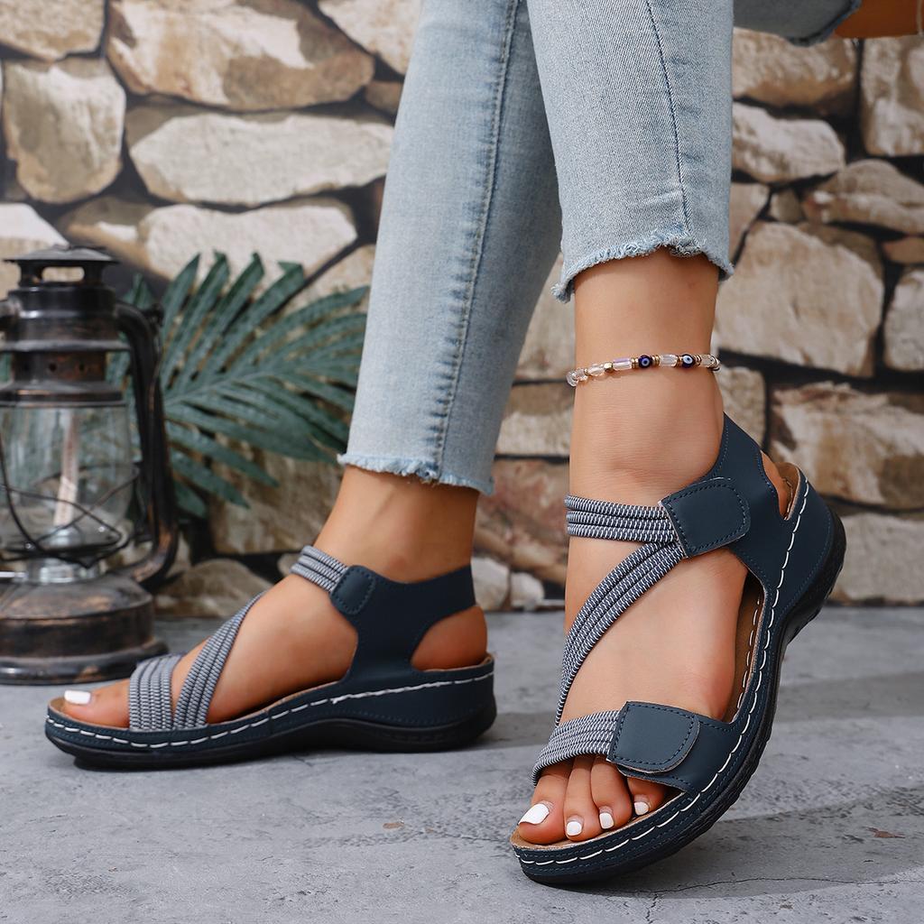 High Quality Brand Women Sandals 2025 Summer New Elastic Band Lightweight Sandals Flat Casual Outdoor Shoes for Women