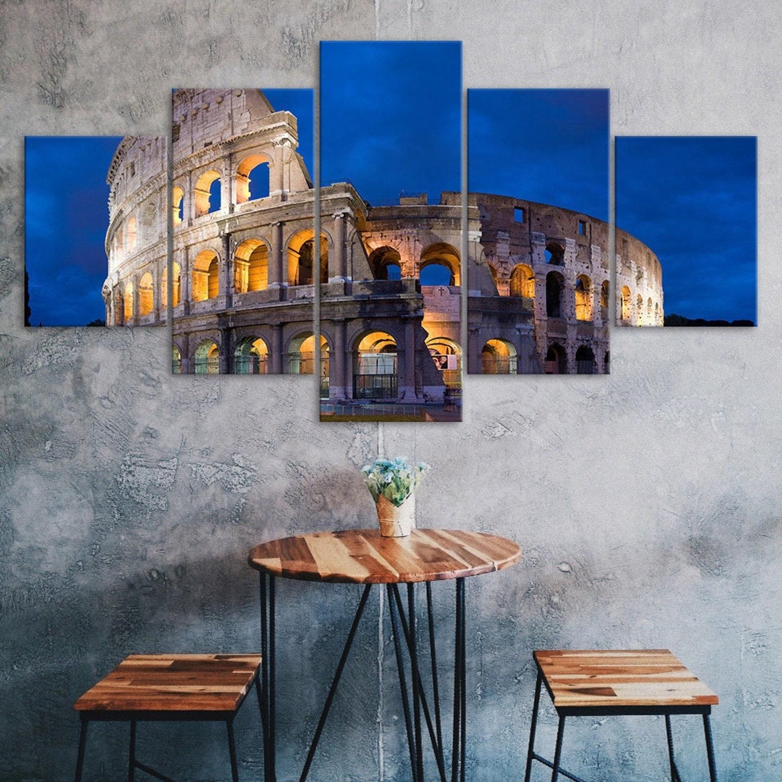 

Rome Italy Colosseum Night View Scenery 5 Piece Five Panel Wall Canvas Print Modern Art Poster Picture Home Decor Gift For Him For Her 20X35 20X45 20X55CM