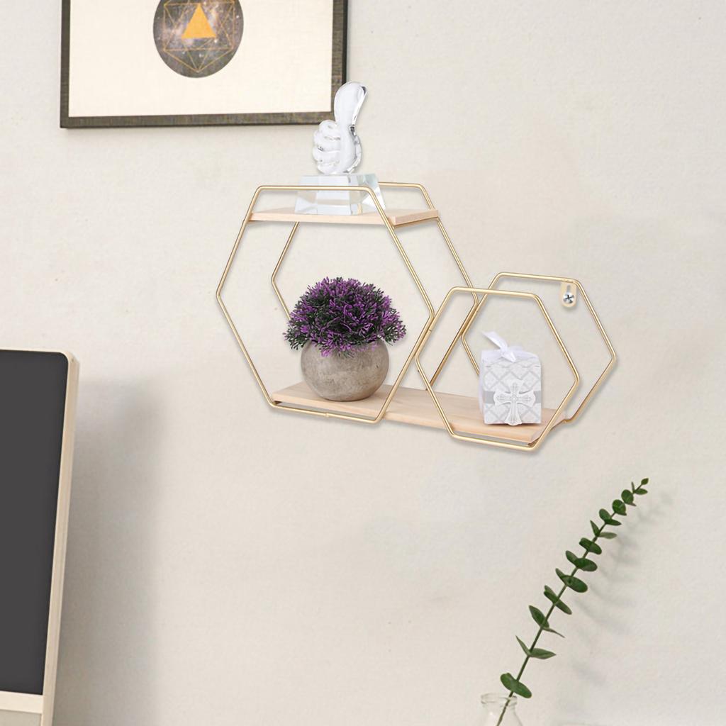 Wall Mounted No Punch Shelves Display Storage Rack Home Office Decoration(Gold )