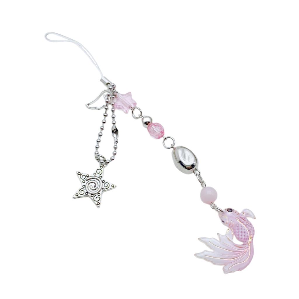 Colorful Fish Star Beaded Phone Charm Pendant Handmade Sturdy Acrylics Fashion Accessory for Trendy Look Daily Use