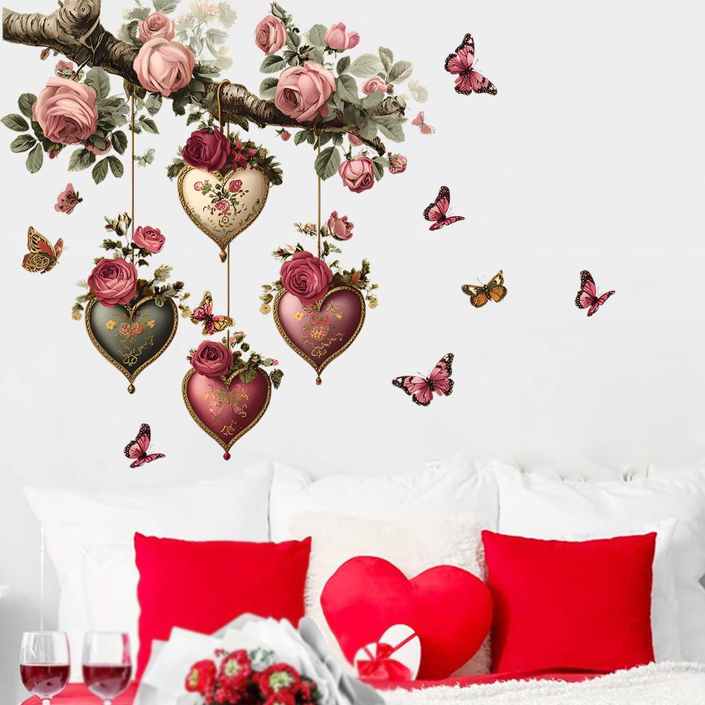 Valentinstag Baumzweig Wandaufkleber PVC Selbstklebend Abnehmbar für Schlafzimmer Wohnzimmer Eingangsbereich Hintergrund Heimdekoration