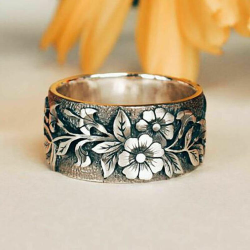 1Pc Titanium Steel Chrysanthemum Bird Ring European and American Retro Thai Silver Black Flower Gender Neutral Engagement Ring