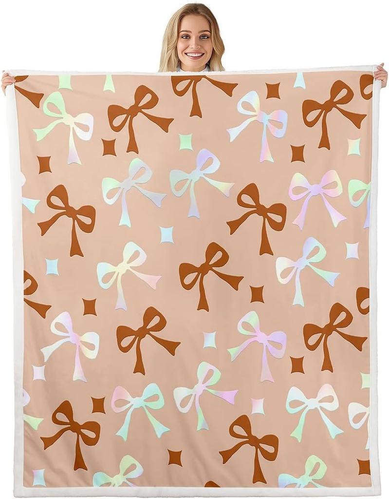 GUOYU Blanket Bow Sherpa Throw Blanket for Couch Bowknot Super Soft Cozy Fleece Dreamy Princess Style Blanket for Winter Plush Throw Pink Bow