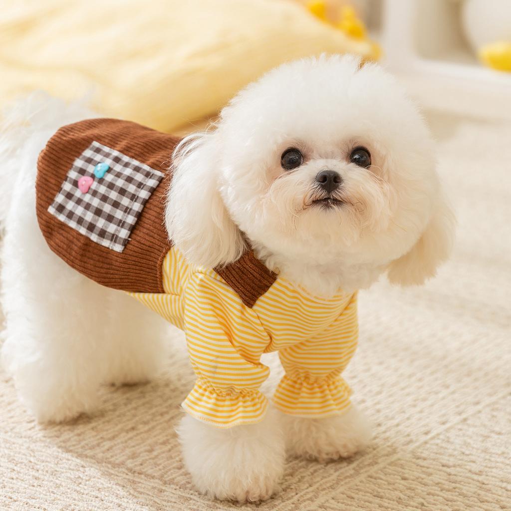 Dog Clothes Plaid Pockets Straps Traction Bipods Autumn and Winter Sweatshirts Going Out Traction Pet Clothes