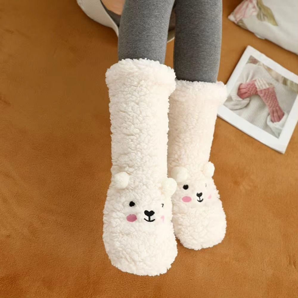 Embroidery Thick Thermal Socks Cartoon Animal Graphic Socks Kawaii Winter Floor Socks  Indoor