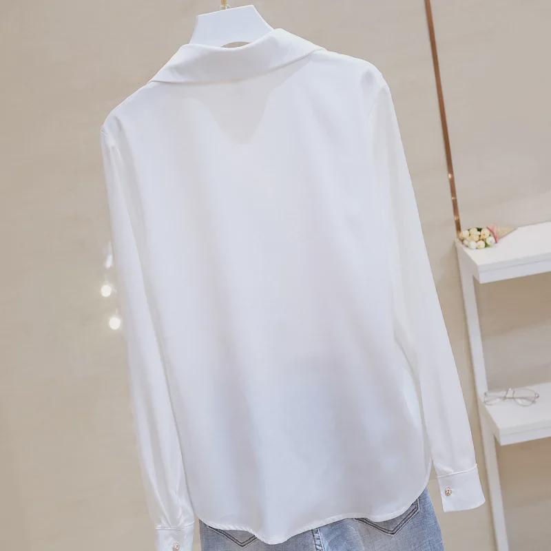 Elegantní dámská saténová šifonová košile s kovovými knoflíky - Volné dlouhé rukávy & Slim fit