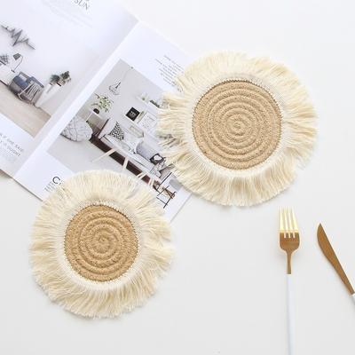 El dokuması Pamuk Halat Püskül Fincan Mat Yuvarlak kaymaz Yalıtımlı Kase Mat Placemat Coaster Minimalist Coaster Ev Dekor