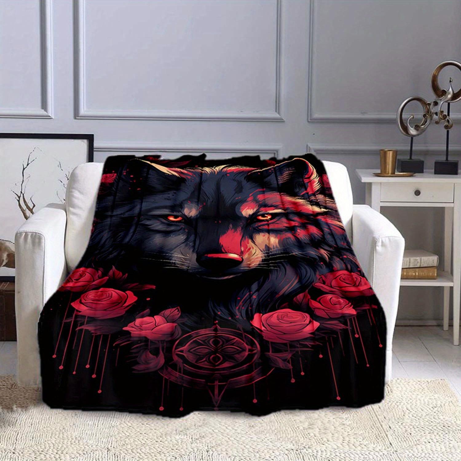 

1 шт. Уютное одеяло с принтом волка, фланелевое одеяло для дивана, кровати, путешествий, кемпинга, гостиной, офиса, диванчика, кресла 130cmx150cm