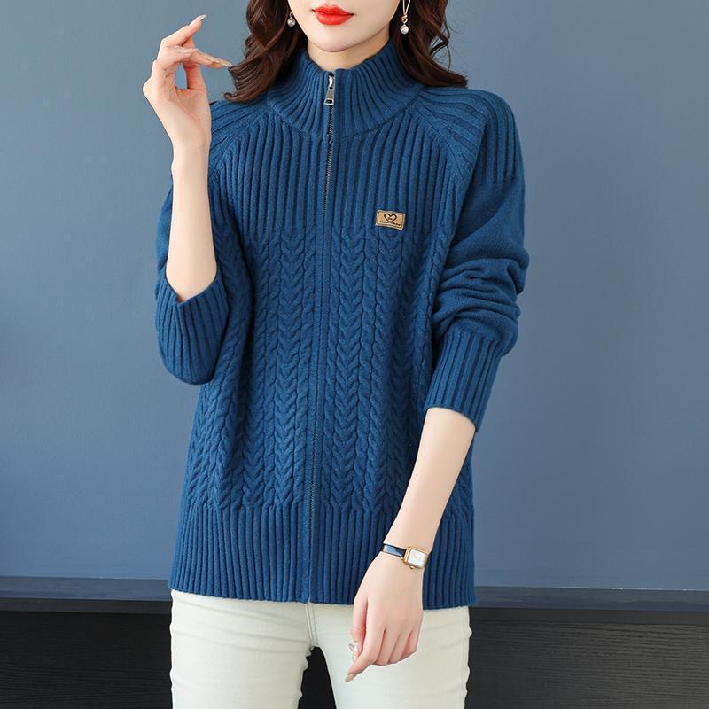 

Вязаный кардиган с воротником-стойкой для женщин среднего возраста, короткий, на молнии, облегающий свитер для мамы на весну и осень 3XL