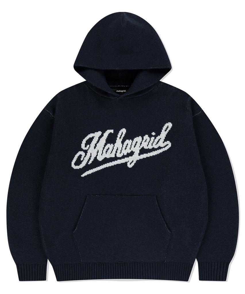 MAHAGRID Script Logo Knit Hoodie Navy(Mg2Efmk640A)