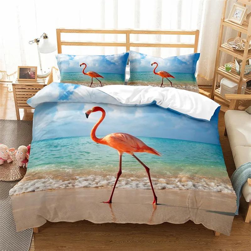 Comforter Girls Flamingo Twin Queen Tropical Leaves Floral Bedding Set For Teen Women Room Dorm Decor Hawaiian Comforter