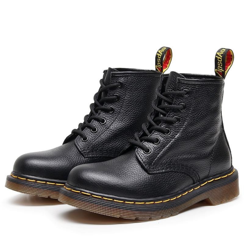 Litschi-Muster Martin Stiefel Damen Loch erste Schicht weiches Rindsleder Paar Kurzstiefel Echtes Leder Lokomotive Stiefel Runde Spitze