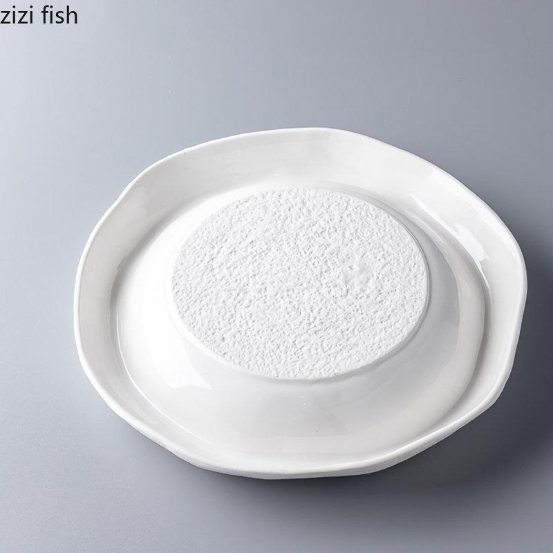 Ceramic Dinner Plate Circular Stone Pattern Soup Plate Vegetable Plates Salad Plates Dessert Dish Restaurant Creative Tableware