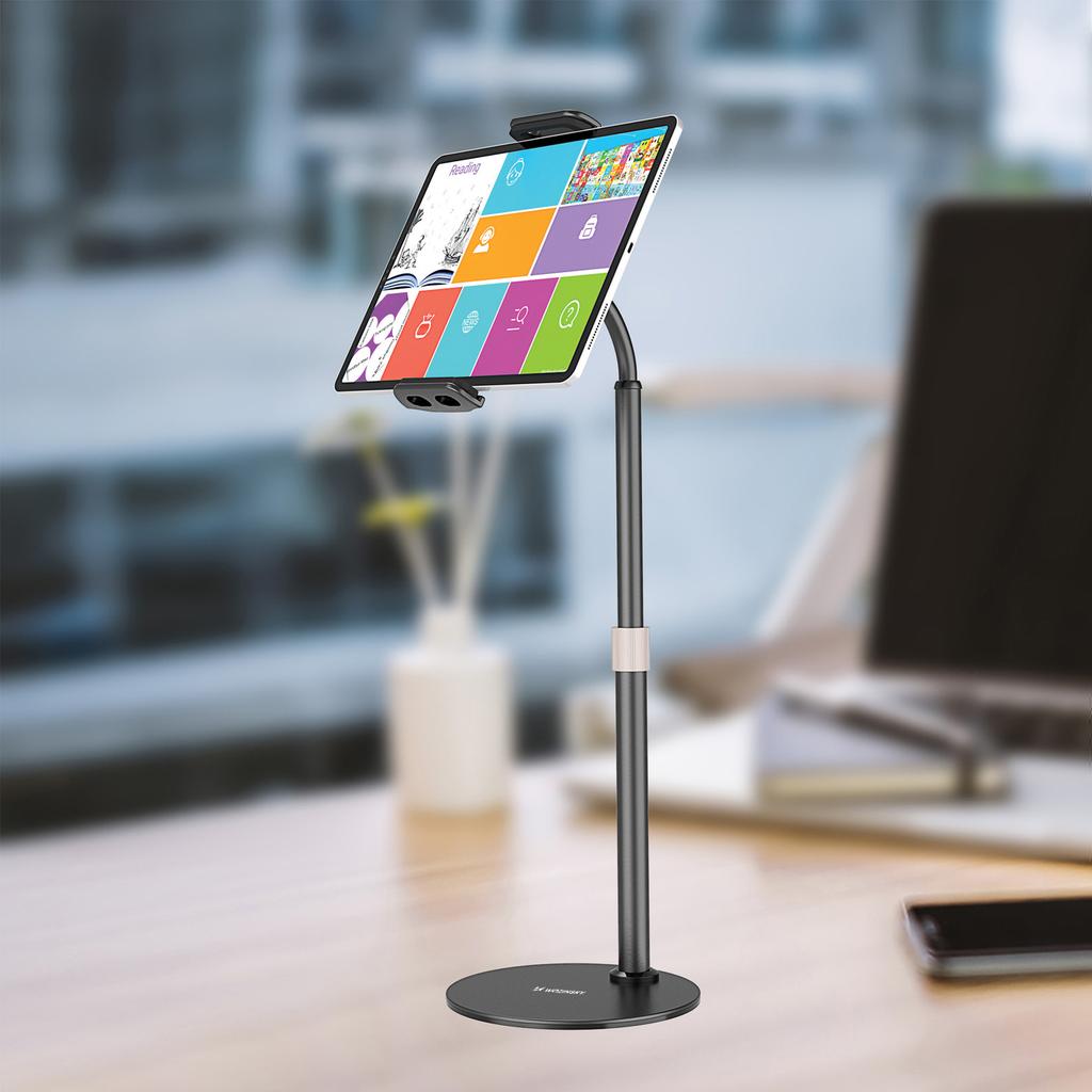 Universal Foldable Desk Stand for Tablets and Phones, Black