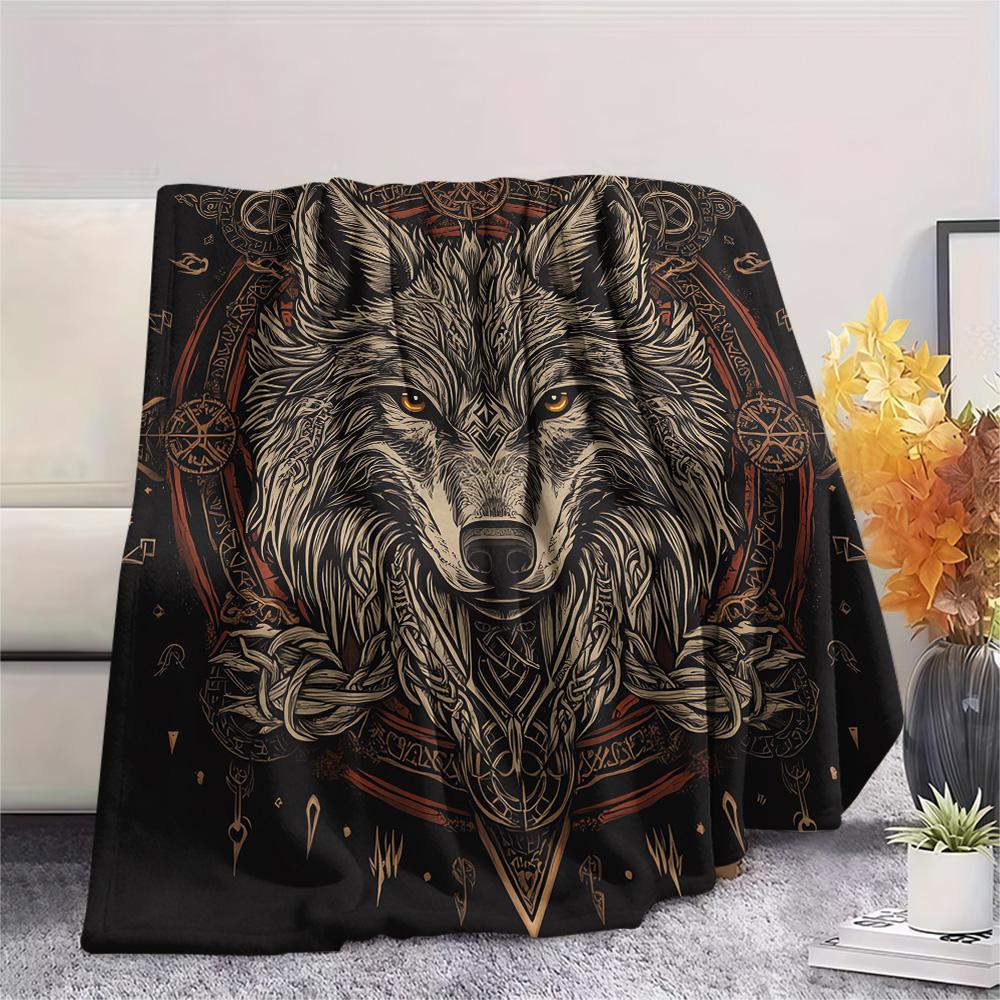 Koc Flanelowy z Nadrukiem Wilka, Wysokiej Jakości, Wygodny na Wszystkie Pory Roku, Wystrój Domu, Ciepło i Komfort, Idealny na Prezenty Świąteczne