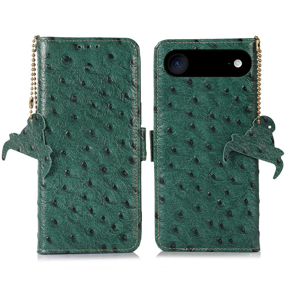 For iPhone 17 Air Case RFID Blocking Genuine Cow Leather Phone Case Ostrich Texture