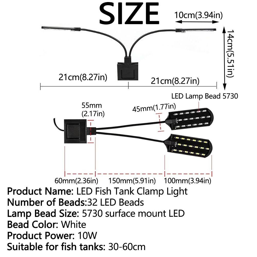 White Light Fish Tank Clip Lamp Flexible Bendable Fish Tank Light Landscape Lamps  Home Aquariums