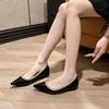 2025 new thick heel rivet nude high heels women's pointed head light mouth patent leather soft sole willow Ding Internet celebrity thick heel shoes