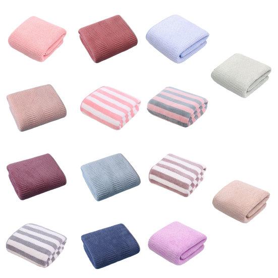 Coral Velvet Bath Towel Highly Absorbent Stylish Striped Design Thick Plush