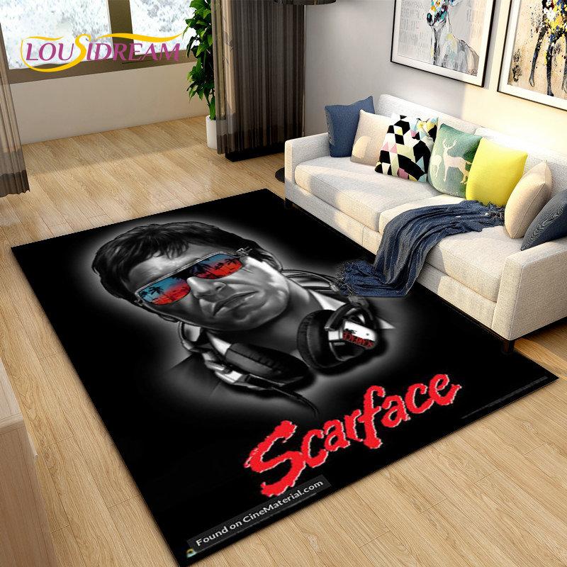 Film Scarface 3D tisk koberec velký, koberec do obývacího pokoje, ložnice, pohovky, rohožky, dekorace, dětské hrací protiskluzové rohožky