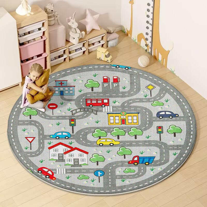 Traffic Road Round Carpet Children's Room Living Room Decoration Rugs Nursery Baby Crawl Game Non-slip Floor Mat Kids Bedroom