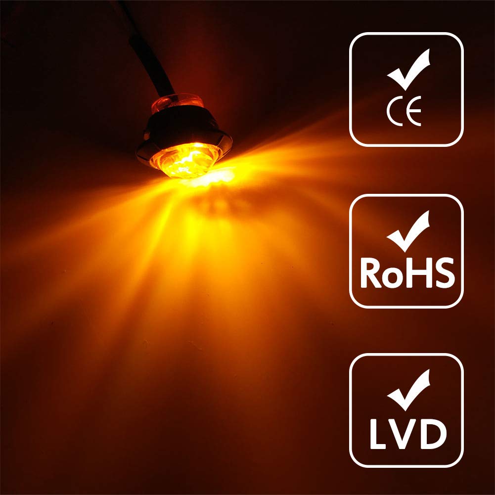 KaTur 3/4" Round LED Front Rear Side Marker Indicator Light Waterproof Clearance Marker Lights Car Truck (Amber)