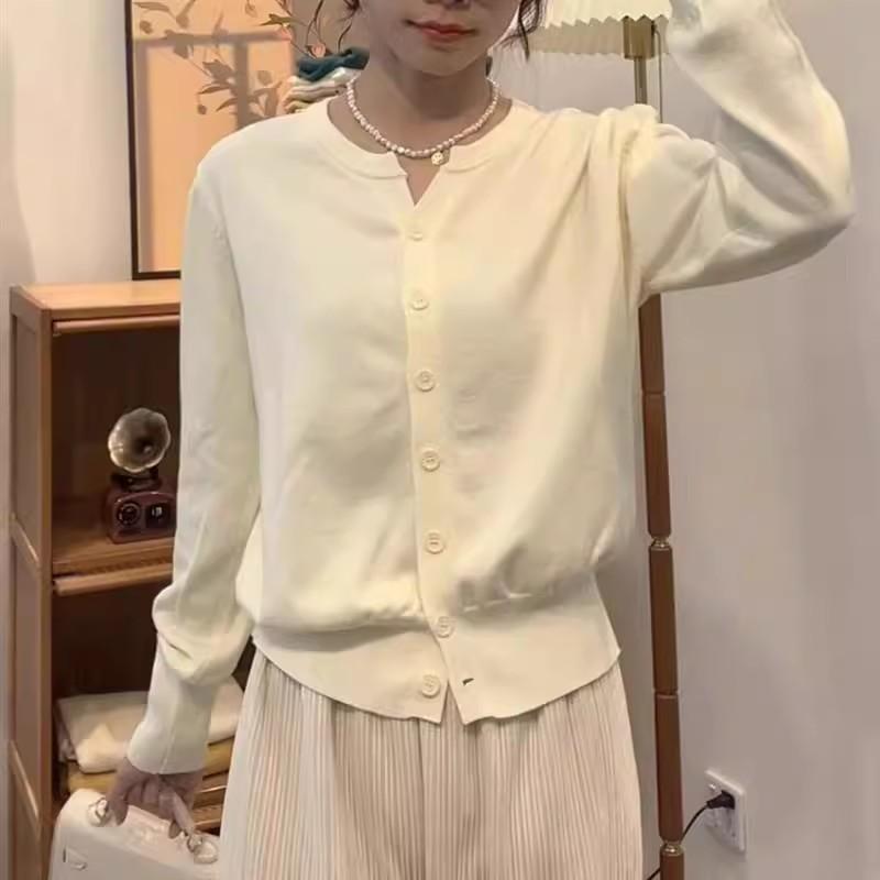 Thin Knitted Cardigan Women's Autumn New Round Neck Loose Short Sweater Jacket Top Women