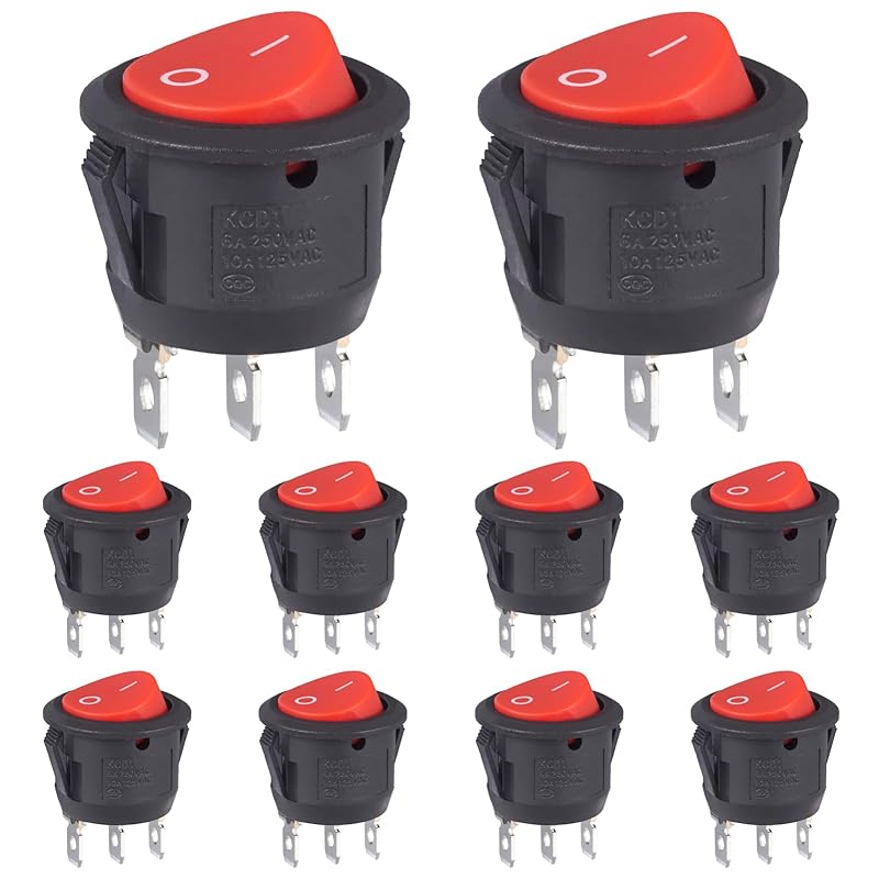 Round Rocker Switch Red Light Illuminated On Off 3 Pin 2 Position Mini Rocker Switch 125V 10A 250V 6A KCD1 Small Circle Toggle Switches For RV Car