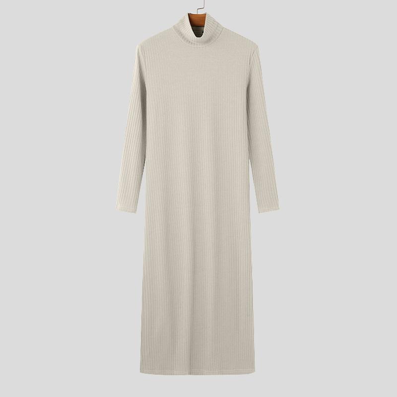 

INCERUN Мужские весенние водолазки с ребристым разрезом, топы с длинным рукавом, тонкие туники, футболки L бежевый