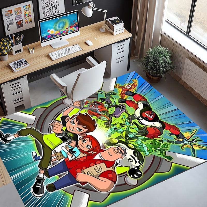 Ben 10 Cartoon Pattern Rug, Indoor/Outdoor Mat, for Picnic, Gameroom, Bedroom, Office, Living Room, Home Decor Carpet, Birthday Gift