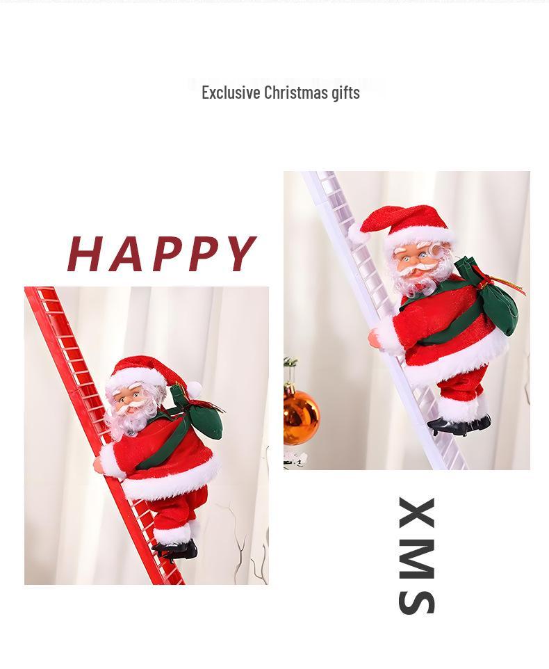 Red Climbing Santa Claus with White Ladder for Christmas Decor