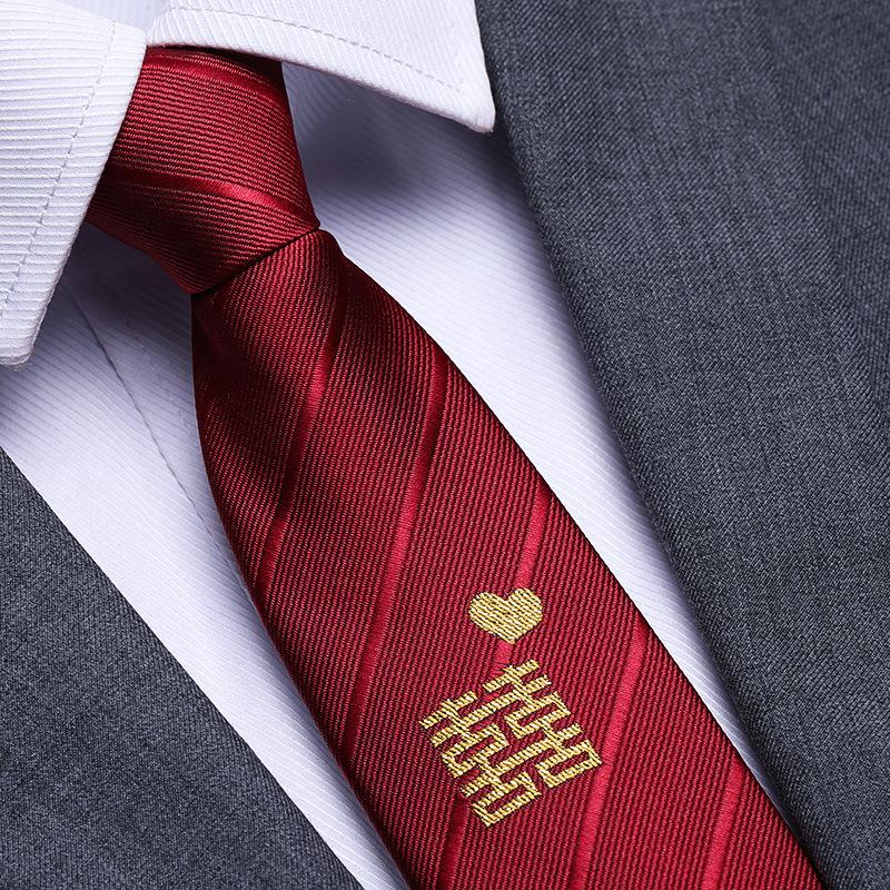 Married Men'S Red Zipper No-Tie Formal Tie Business Black Professional Groom Korean Version One-Pull Tie