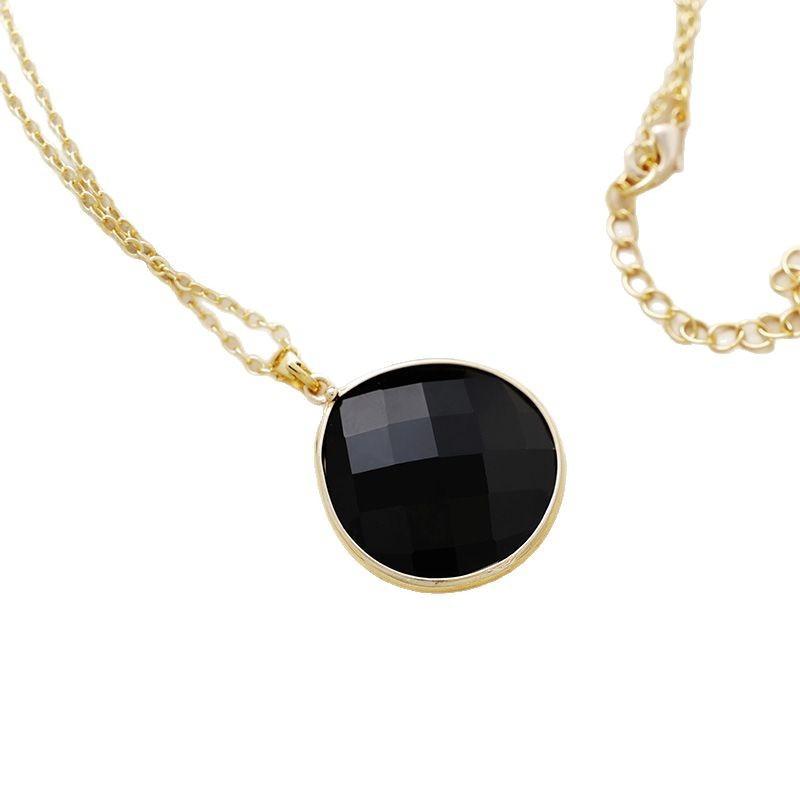 High Quality Simple Natural Stone Crystal Fashion French Light Luxury Water Drop Pendant Copper Plated Real Gold Necklace Jewelry