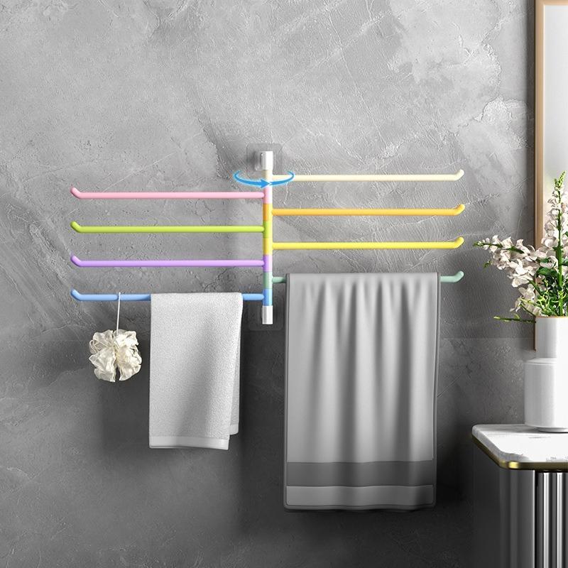 1 Adet Gökkuşağı Dönen Havlu Askısı, Banyo Deliksiz Çoklu Çubuk Banyo Havlusu Saklama Askısı, Duvara Monte Banyo Köşe Havlu
