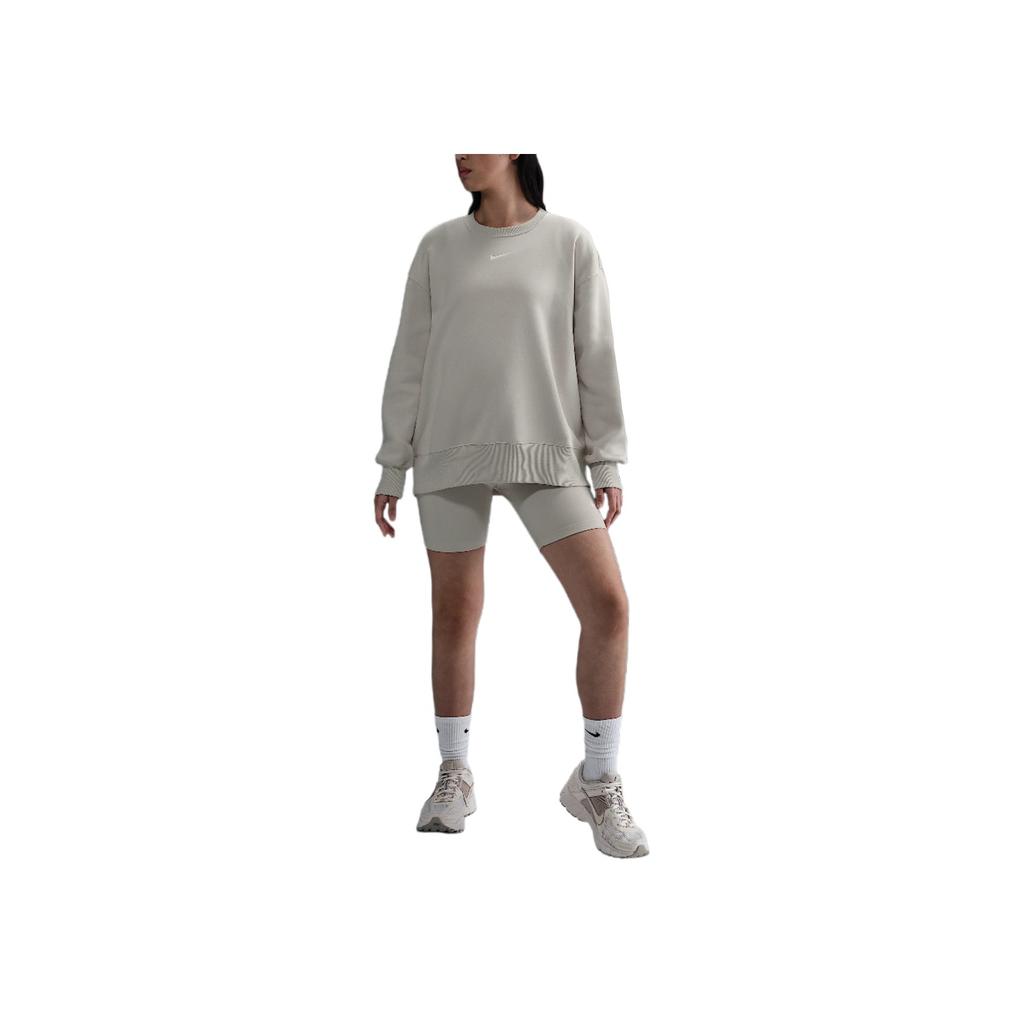 Nike Sportswear Phoenix Fleece Swoosh Comfortable Crew Neck Long Sleeve Sweatshirt Women Sweatshirt Light-Mineral-Brown Sail FZ4271-104