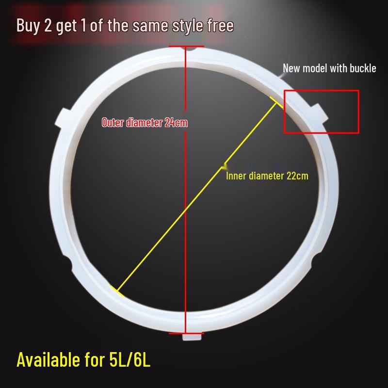 

Electric Pressure Cooker Silicone Sealing Ring (22cm Inner, 24cm Outer) for 4L, 5L, 6L High-Pressure Cookers, Three-Lug Pot Lid Accessory.