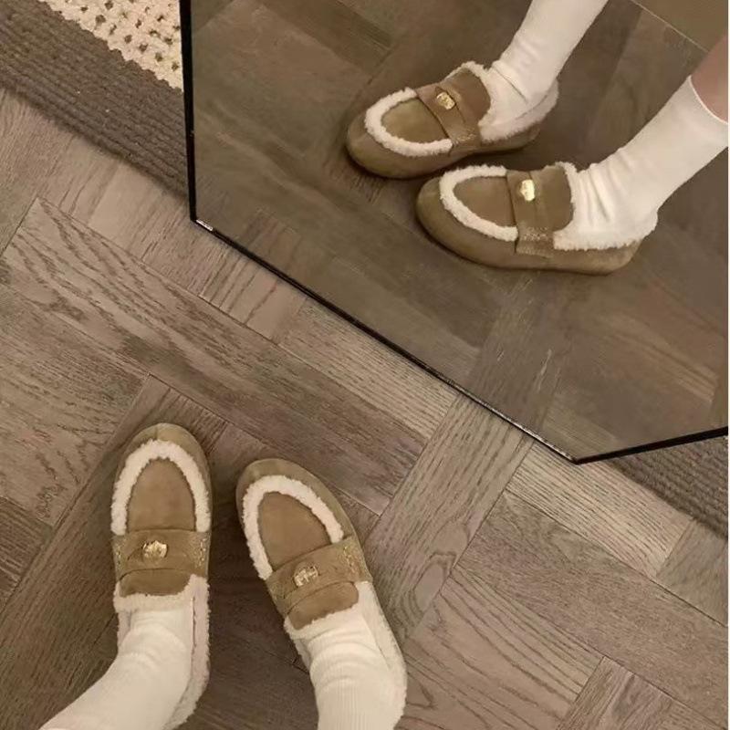 

Zuli Xiaoxue Теплий фліс Ледачі На плоскій підошві Мао Мао Золота монета Жіночі Бавовняні Одинарні Туфлі 35 абрикосовий