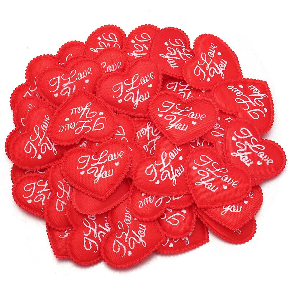 30-50pcs Printed I Love You Heart Patches Sponge Satin Fabric Heart Petals Confetti For Wedding Party Valentine's Day Decoration