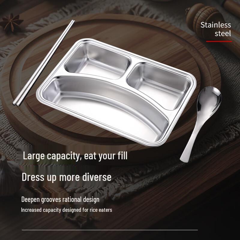 Ji Wang Gu 201 Stainless Steel Deep 3-Compartment Meal Tray