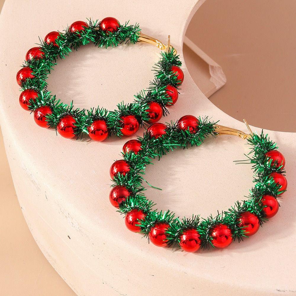 Party Festival Christmas Drop Earrings Merry Christmas Wreath Circle Earrings  Jewelry Gifts