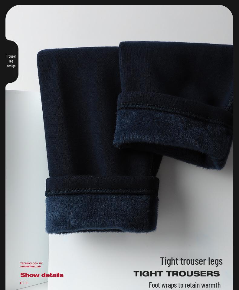 Aoyuan Men's Thickened Plus Velvet One-Piece Slim Leggings, Autumn/Winter Youth Cotton Warm Pants