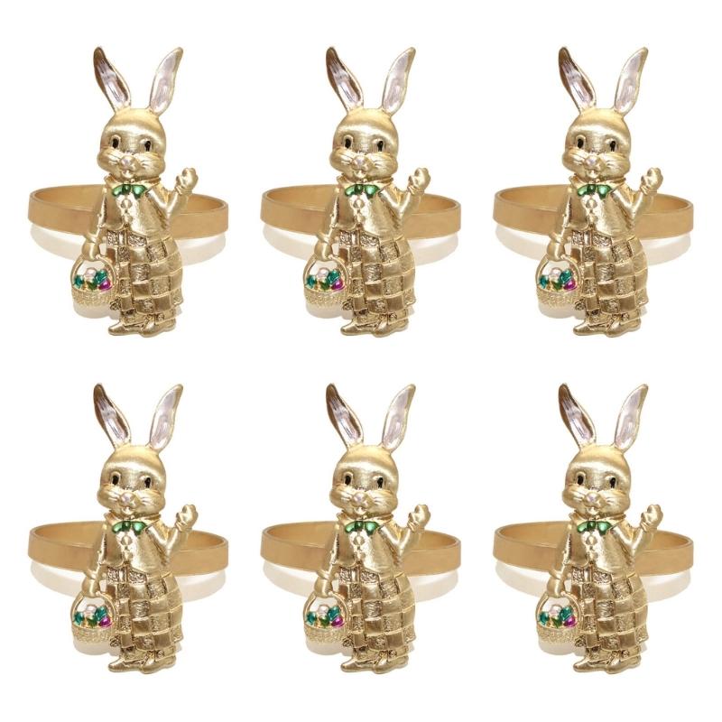 

6pcs Easters Rabbit Napkin Rings Colorful Gold/Silver Color Rabbit Napkin Rings For Easters Dinners And Receptions