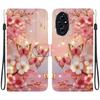 Handmade PU Leather Flip Case for Honor 200/ Honor 200 Pro/ Honor 200 Lite Anti-Slip Shockproof Cover with Wrist Strap & Heart/Rose Cat Designs