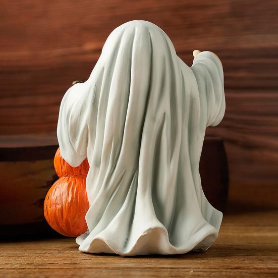 Halloween Ornament Ghost Hold Pumpkin Shape Statue Indoor Outdoor Display Statue Farmhouse Style Halloween Decoration