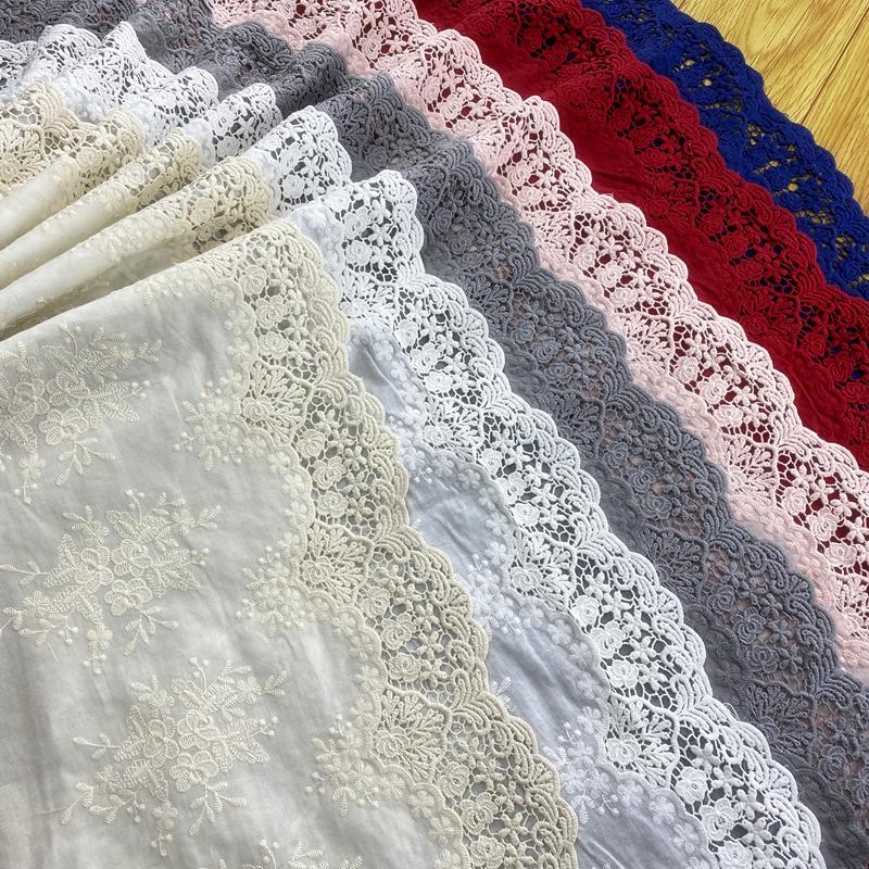 36cm Wide Embroidered Cotton Lace Trim for Lolita-Style Clothing & Curtain Decoration