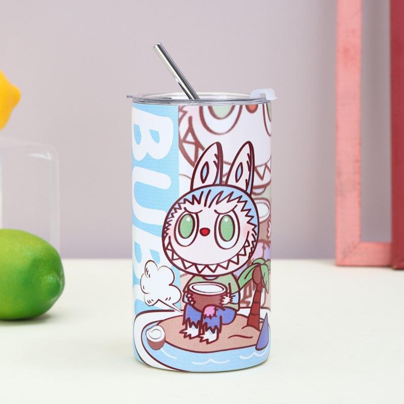 Cartoon Straw Cup Thermos Cup High Value Portable Coffee Cup Ice American Large Capacity Straight Cup